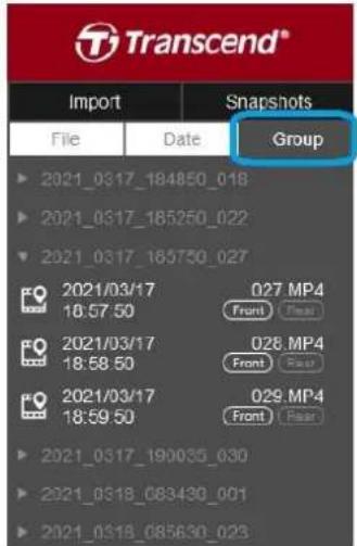 Transcend® Import File Date Snapshots Group 2021_0317_184850_018 2021_0317_185250_022 2021_0317_185750_027 2021/03/17 18:57:50 Q27.MP4 Front Rear 2021/03/17 18:58:50 Q28.MP4 Front Rear 2021/03/17 18:59:50 Q29.MP4 Front Rear 2021_0317_190035_030 2021_0318_083430_001 2021_0318_085630_023