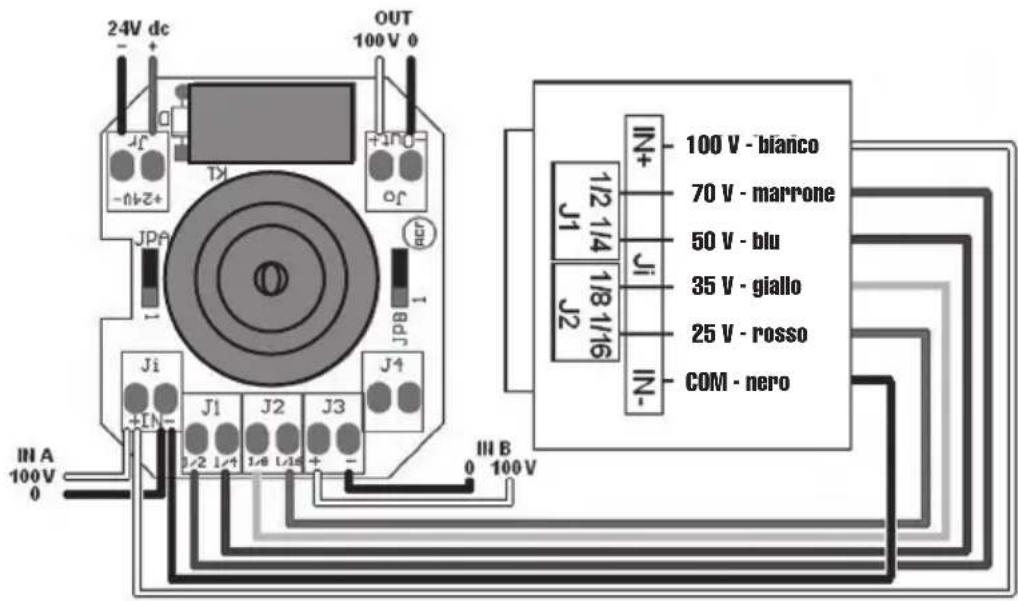 RCF AT40T - Esempio nr.3: collegamento con comando e linea audio per annunci (linea con 6 fili) - 1