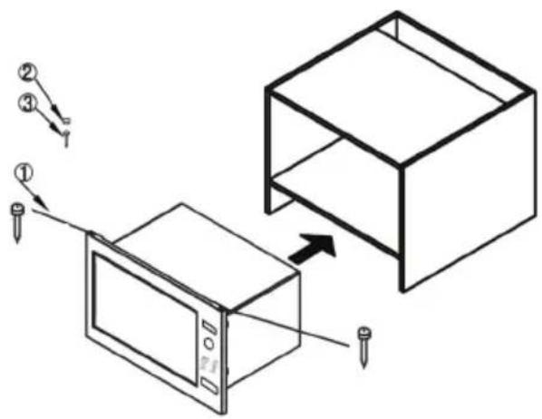 Diagram showing a microwave oven connected to a storage unit with numbered instructions for assembly or installation.
