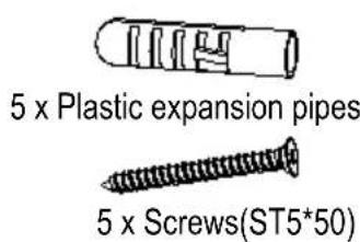 5 x Plastic expansion pipes 5 x Screws(ST5*50)