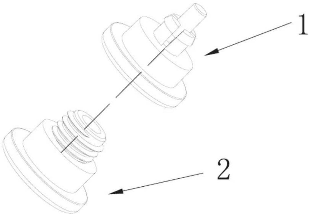 Technical diagram showing two mechanical components with labeled parts 1 and 2, likely illustrating a assembly or manufacturing process.