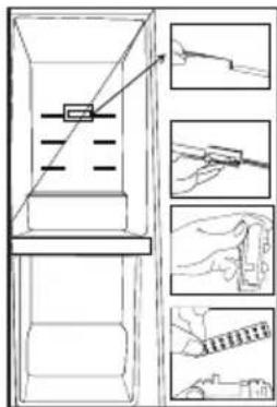 Technical diagram showing a mechanical assembly with labeled components and corresponding close-up views of the process.