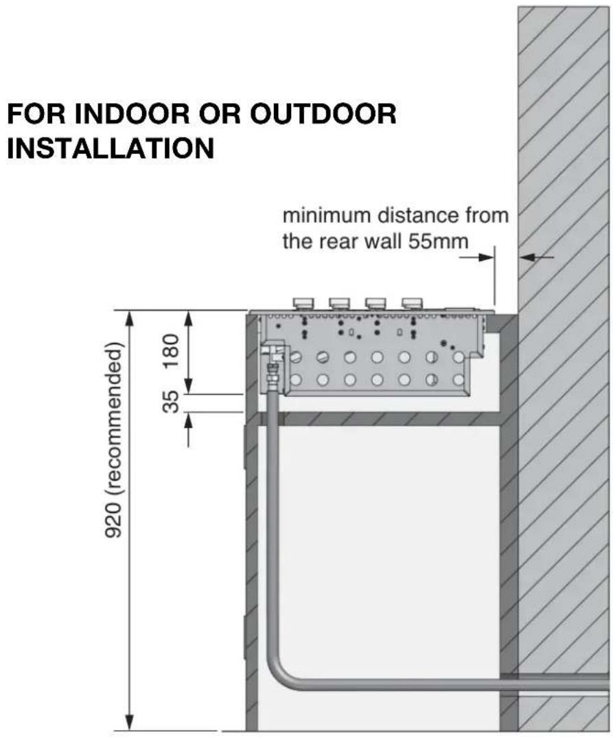 FOR INDOOR OR OUTDOOR INSTALLATION minimum distance from the rear wall 55mm 920 (recommended) 35 180