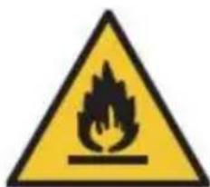 Warning sign depicting a flame symbol in yellow and black on a triangle