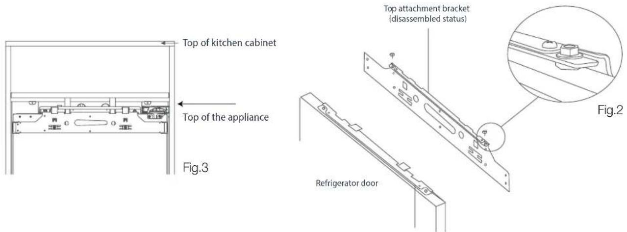 Top of kitchen cabinet Top of the appliance Fig.3 Top attachment bracket (disassembled status) Refrigerator door Fig.2