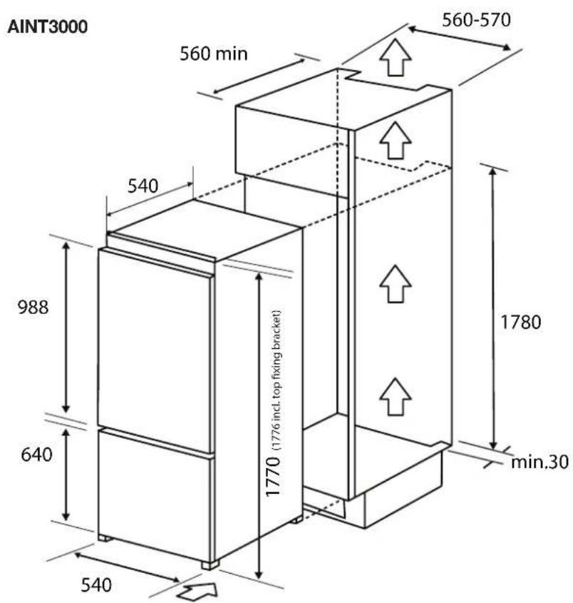 AINT3000 560 min 560-570 540 988 1770 (1776 incl. top fixing bracket) 1780 640 min.30 540