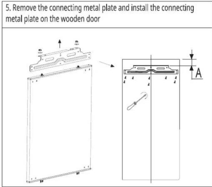 5. Remove the connecting metal plate and install the connecting metal plate on the wooden door