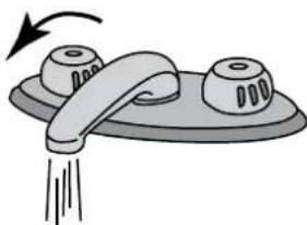 Illustration of a hand gripping a kitchen sink with a scroll, no text or symbols present