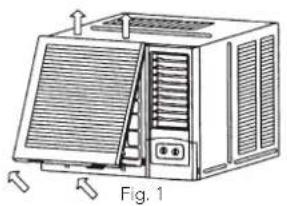 Line drawing of a portable air conditioner unit with ventilation grilles and control panel (no text or symbols)