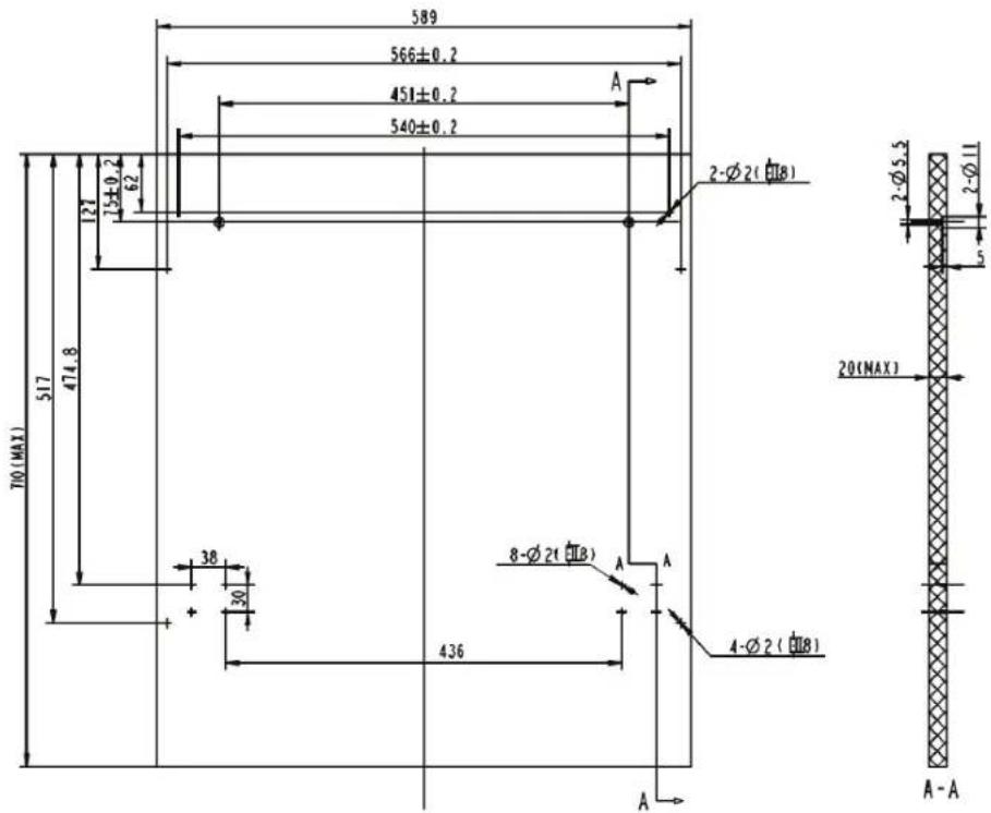 589 566±0.2 451±0.2 540±0.2 A 2-Ø2(□B) 2-Ø5.5 2-Ø11 20(MAX) 70(MAX) 517 474.8 38 30 436 8-Ø2(□B) A A 4-Ø2(□B) A-A