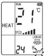 RUN 21°C HEAT SPEED LRSWING 24 H OFF