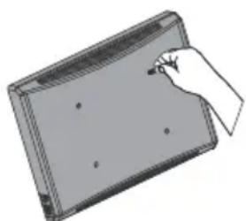 Illustration of a hand interacting with a rectangular panel (no text or symbols visible)