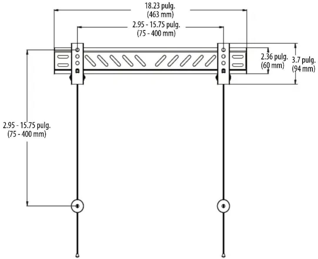 18.23 pulg. (463 mm) 2.95 - 15.75 pulg. (75 - 400 mm) 2.36 pulg. (60 mm) 3.7 pulg. (94 mm) 2.95 - 15.75 pulg. (75 - 400 mm)