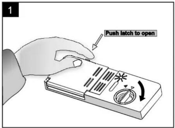 1 Push latch to open