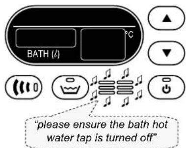 BATH (℃) "please ensure the bath hot water tap is turned off"