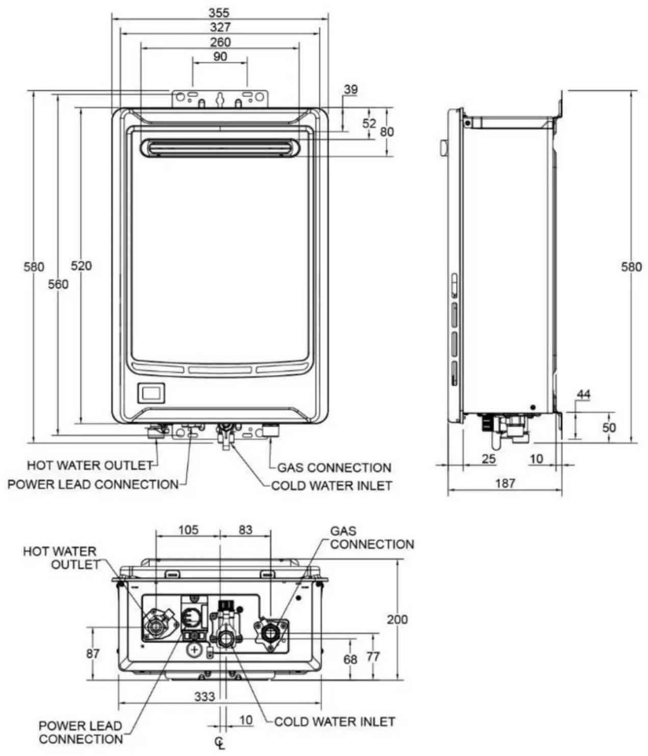 Rheem Continuous Flow 874T26PF - DIMENSIONS – WATER HEATER - 1