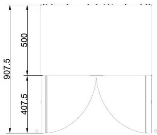 | Dimension | Value | | --------- | ----- | | Height | 907.5 | | Width | 407.5 | | Height (Top) | 500 | The label 'a' appears in the bottom right corner, likely indicating a specific measurement or annotation.