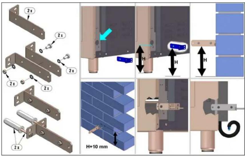 Technical diagram illustrating mechanical assembly steps with labeled components and dimensional annotations