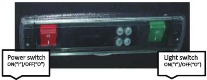 Power switch ON("I")/OFF("O") Light switch ON("I")/OFF("O")
