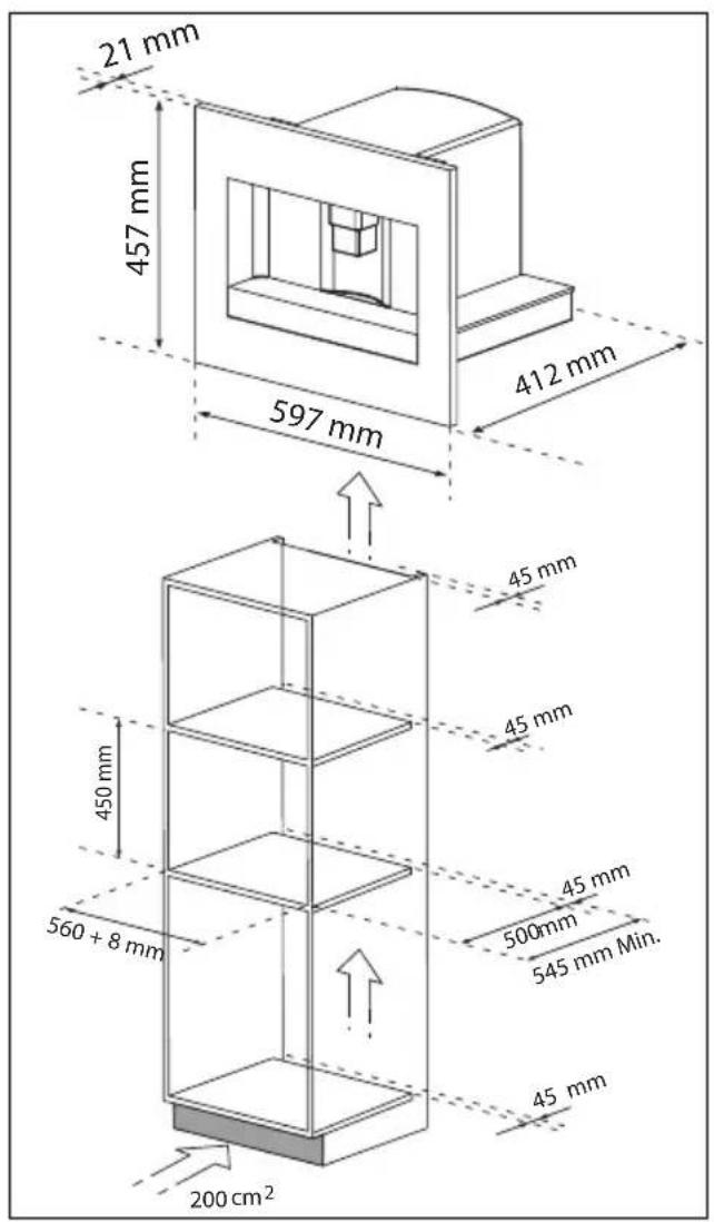 21 mm 457 mm 597 mm 412 mm 450 mm 560 + 8 mm 200 cm² 45 mm 45 mm 45 mm 500mm 545 mm Min. 45 mm
