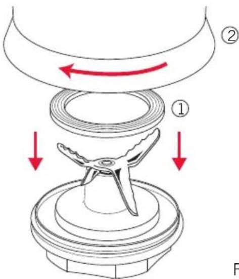 Diagram illustrating a kitchen tool with labeled parts and directional arrows indicating motion or movement.