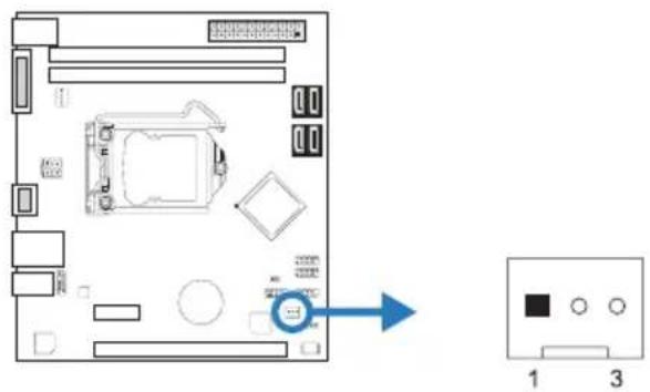 Diagram of a computer motherboard layout with labeled components and a directional arrow indicating assembly or connection.