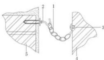 Technical diagram showing labeled components of a mechanical or biological assembly with numbered parts 1 through 5.