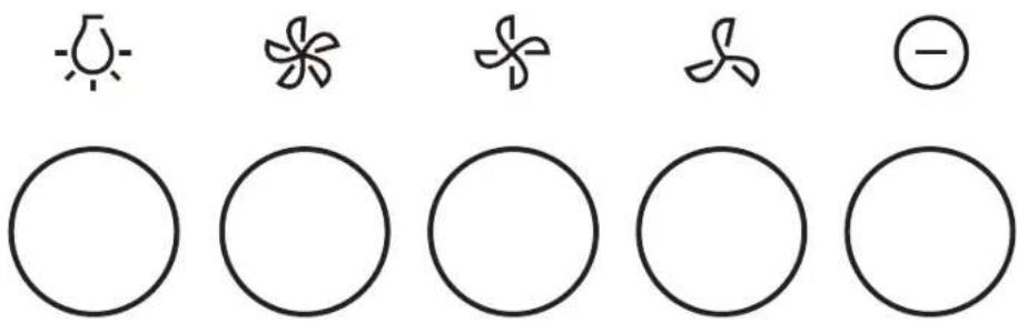 Simple diagram showing five symbols: sun, flower, leaf, leaf with a minus sign, and empty circles.