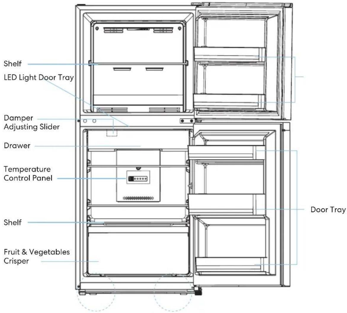 Shelf LED Light Door Tray Damper Adjusting Slider Drawer Temperature Control Panel Shelf Fruit & Vegetables Crisper Door Tray