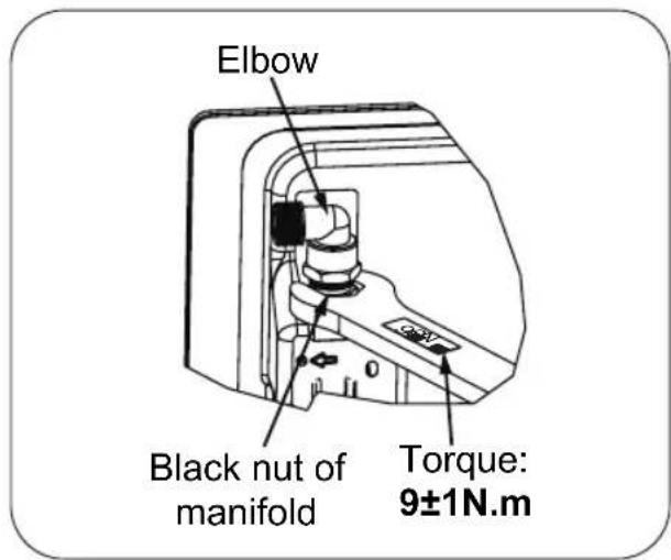 Elbow Black nut of manifold Torque: 9±1N.m