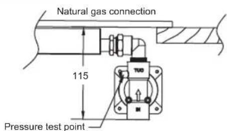 Natural gas connection 115 Pressure test point
