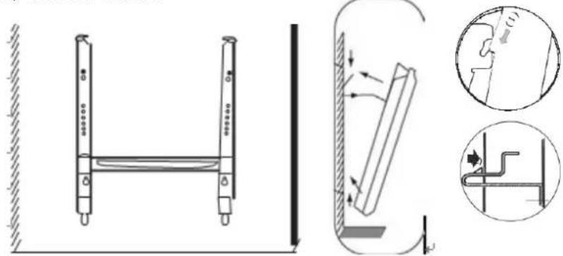 Technical diagram showing mechanical assembly and cross-sections with labeled components and directional arrows