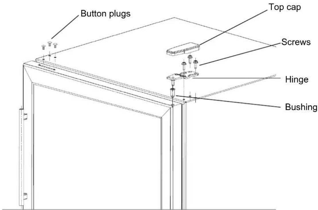 Button plugs Top cap Screws Hinge Bushing