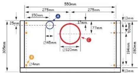 550mm 275mm 275mm 150mm 25mm 305mm Ø45mm Ø120mm Ø4mm 17mm 77mm G 13mm 60mm 194mm 280mm 13mm