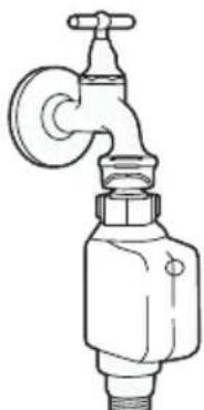 Line drawing of a faucet with a valve and handle (no text or symbols)