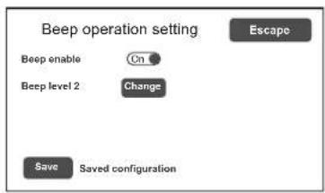 Beep operation setting Escape Beep enable On Beep level 2 Change Save Saved configuration