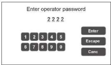 Enter operator password 2 2 2 2 1 2 3 4 5 6 7 8 9 0 Enter Escape Canc
