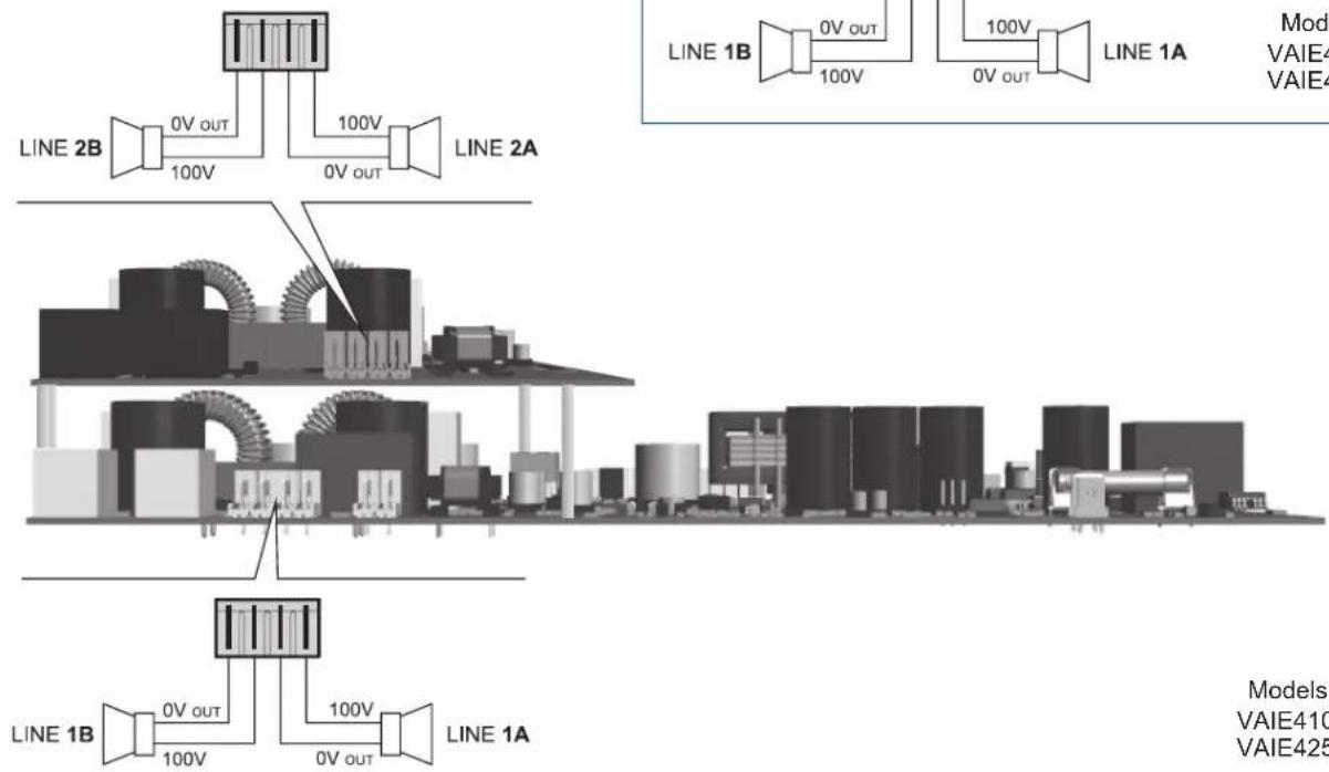 LINE 2B 0V OUT 100V 100V 0V OUT LINE 2A LINE 1B 0V OUT 100V 100V 0V OUT LINE 1A Model: VAIE4 VAIE4 LINE 1B 0V OUT 100V 100V 0V OUT LINE 1A LINE 1B 0V OUT 100V 0V OUT LINE 1A Models: VAIE410 VAIE425