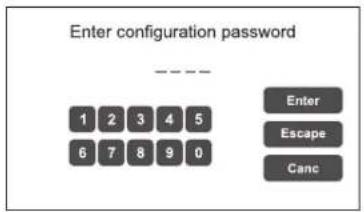 Enter configuration password ---- 1 2 3 4 5 6 7 8 9 0 Enter Escape Canc