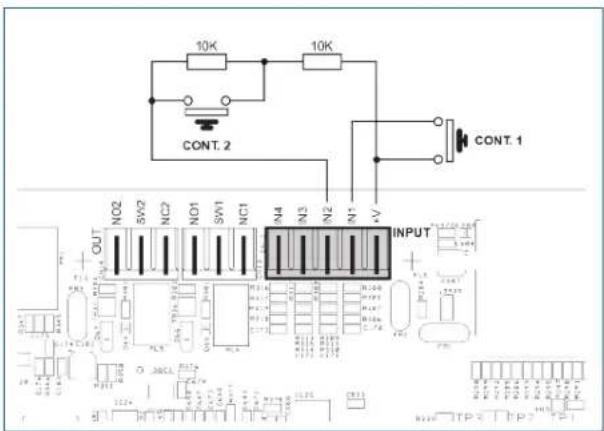 10K 10K CONT. 2 CONT. 1 OUT NO2 SW2 NC2 NO1 SW1 NC1 N4 N3 N2 N1 V INPUT 320CL