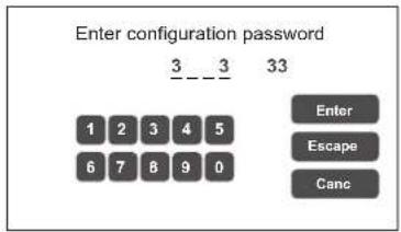 Enter configuration password 3 3 33 1 2 3 4 5 6 7 8 9 0 Enter Escape Canc
