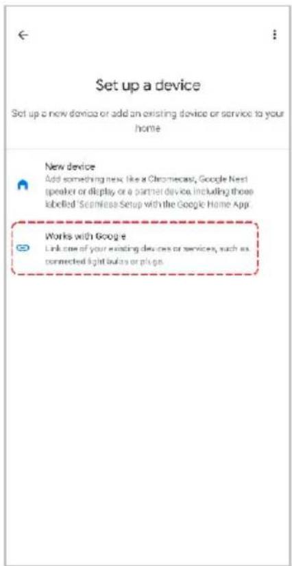 Set up a device Set up a new device or add an existing device or service to your home New device Add something new, like a Chromecast, Google Nest speaker or display or a partner device, including those labelled Seamless Setup with the Google Home App. Works with Google Link one of your existing devices or services, such as connected light bulbs or plugs.