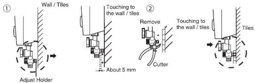 ① Wall / Tiles Adjust Holder Touching to the wall / tiles About 5 mm ② Remove Cutter Touching to the wall / tiles Tiles