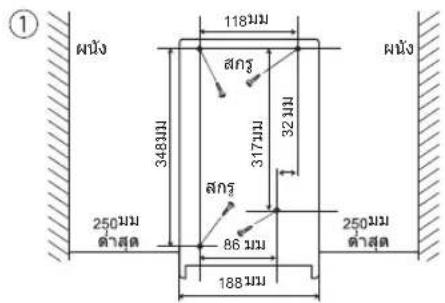 ① ผนัง 118มม สกรุ 348มม 317มม 32 มม 250มม ตําสุด สกรุ 86 มม 188 มม 250มม ตําสุด ผนัง