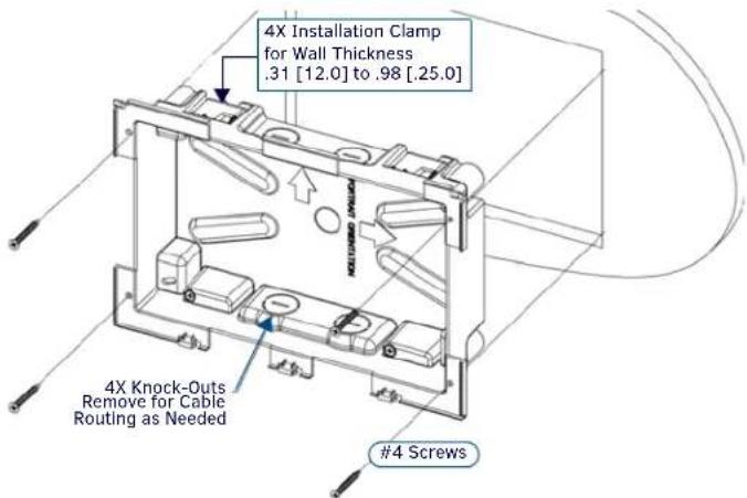 4X Installation Clamp for Wall Thickness .31 [12.0] to .98 [.25.0] HOLDING FLAMM 4X Knock-Outs Remove for Cable Routing as Needed #4 Screws