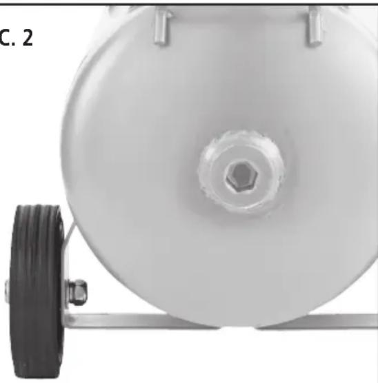 Close-up of a white cylindrical mechanical component with a central bolt and side rail, labeled 'C. 2' in the corner (no other text or symbols visible)