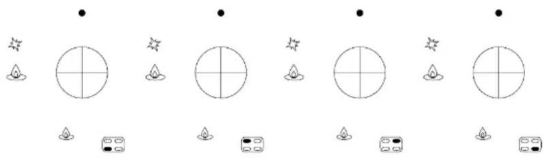 Illustration showing a series of circular diagrams with symbols and dots, possibly representing a counting or counting process.