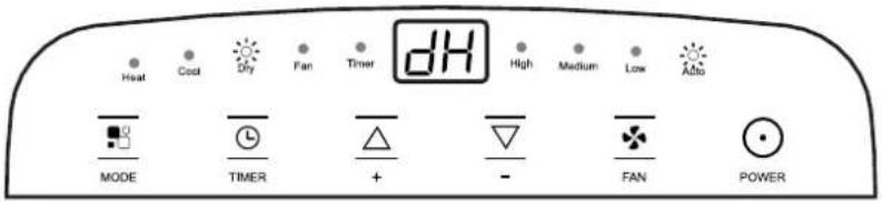 Heat Cost Air Fan Timer dH High Medium Low Auto MODE TIMER + - FAN POWER