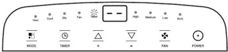 Heat Cool Dry Fan Timer -- -- High Medium Low Auto MODE TIMER + - FAN POWER