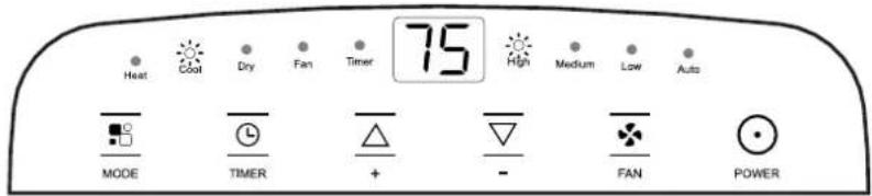 75 Heat Cool Dry Fan Timer High Medium Low Auto MODE TIMER + - FAN POWER